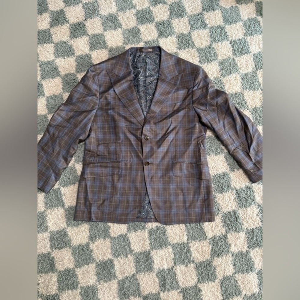 REDA 1865 Italy Traceable Wool and Silk Brown and Blue 2 Button Blazer Jacket